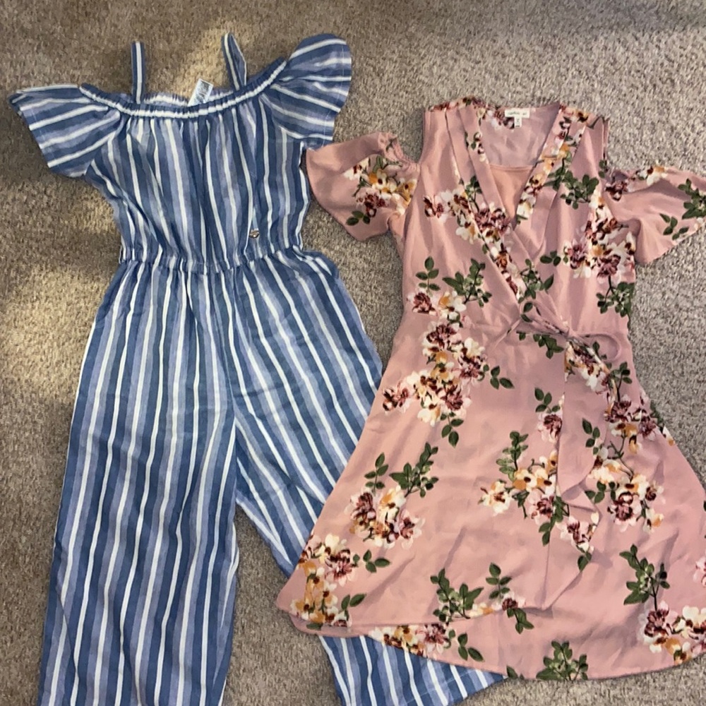 BeBe Girls Romper/ Pink Floral Dress Size 14